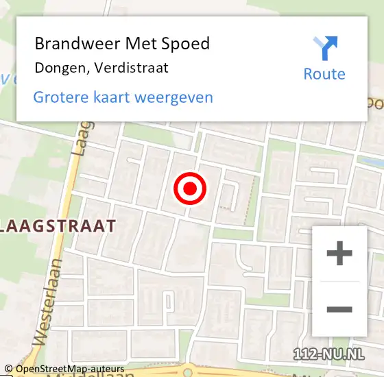 Locatie op kaart van de 112 melding: Brandweer Met Spoed Naar Dongen, Verdistraat op 26 juni 2020 15:56