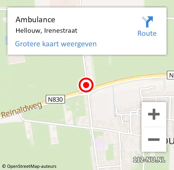 Locatie op kaart van de 112 melding: Ambulance Hellouw, Irenestraat op 26 juni 2020 16:58