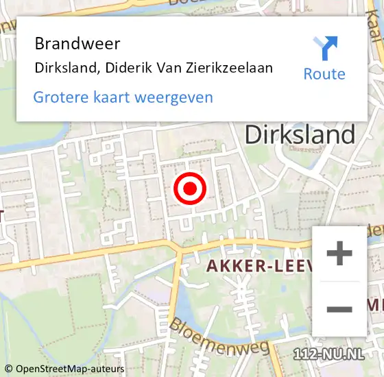 Locatie op kaart van de 112 melding: Brandweer Dirksland, Diderik Van Zierikzeelaan op 10 mei 2014 20:23