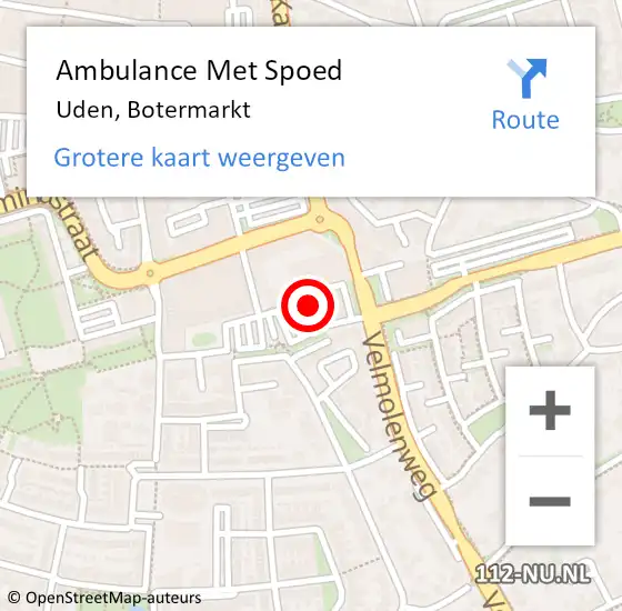 Locatie op kaart van de 112 melding: Ambulance Met Spoed Naar Uden, Botermarkt op 26 juni 2020 19:14