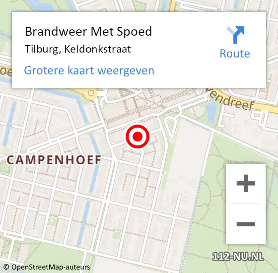 Locatie op kaart van de 112 melding: Brandweer Met Spoed Naar Tilburg, Keldonkstraat op 26 juni 2020 19:35