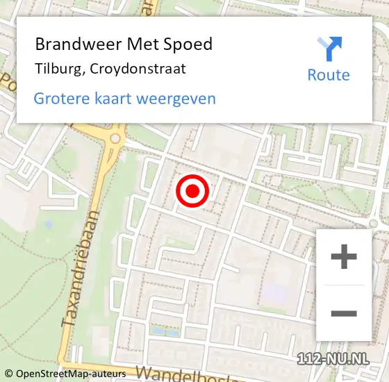 Locatie op kaart van de 112 melding: Brandweer Met Spoed Naar Tilburg, Croydonstraat op 26 juni 2020 19:52