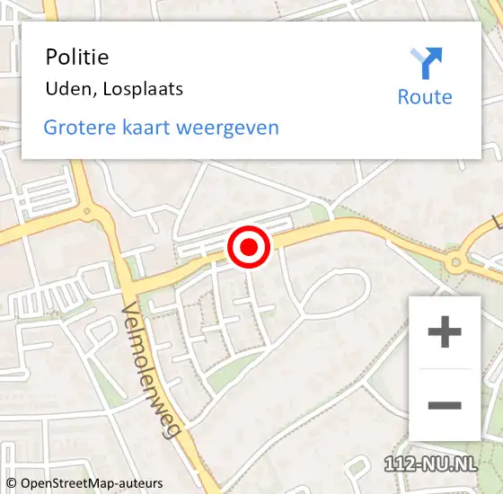 Locatie op kaart van de 112 melding: Politie Uden, Losplaats op 26 juni 2020 20:38