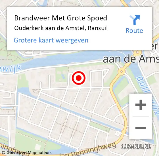 Locatie op kaart van de 112 melding: Brandweer Met Grote Spoed Naar Ouderkerk aan de Amstel, Ransuil op 26 juni 2020 22:12