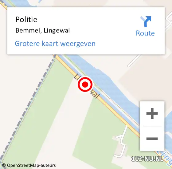 Locatie op kaart van de 112 melding: Politie Bemmel, Lingewal op 26 juni 2020 23:59