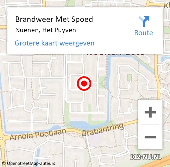 Locatie op kaart van de 112 melding: Brandweer Met Spoed Naar Nuenen, Het Puyven op 27 juni 2020 00:08