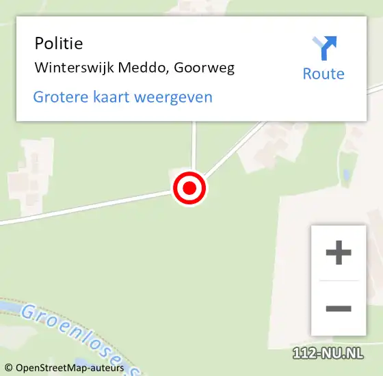 Locatie op kaart van de 112 melding: Politie Winterswijk Meddo, Goorweg op 27 juni 2020 02:13