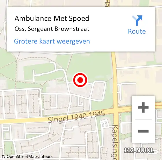 Locatie op kaart van de 112 melding: Ambulance Met Spoed Naar Oss, Sergeant Brownstraat op 27 juni 2020 03:48