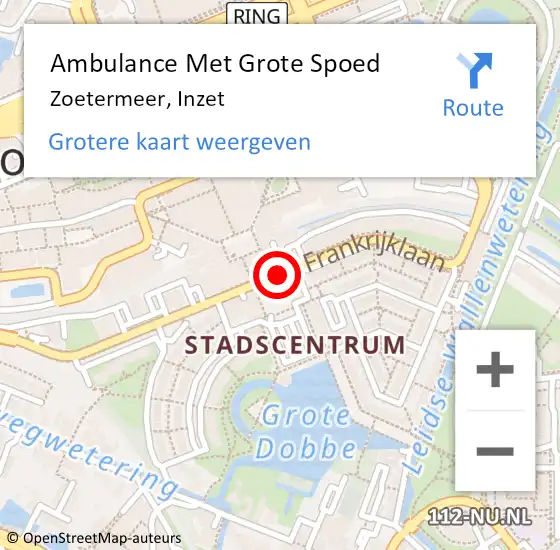 Locatie op kaart van de 112 melding: Ambulance Met Grote Spoed Naar Zoetermeer, Inzet op 1 oktober 2013 14:14