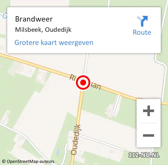 Locatie op kaart van de 112 melding: Brandweer Milsbeek, Oudedijk op 27 juni 2020 12:38