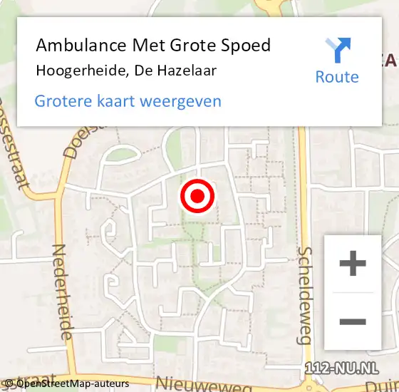 Locatie op kaart van de 112 melding: Ambulance Met Grote Spoed Naar Hoogerheide, De Hazelaar op 27 juni 2020 13:08