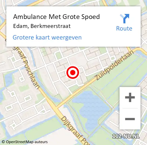 Locatie op kaart van de 112 melding: Ambulance Met Grote Spoed Naar Edam, Berkmeerstraat op 27 juni 2020 14:16