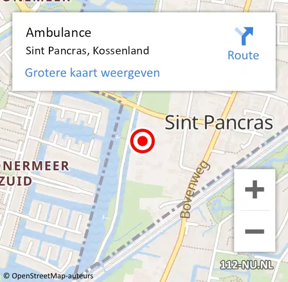 Locatie op kaart van de 112 melding: Ambulance Sint Pancras, Kossenland op 27 juni 2020 14:35