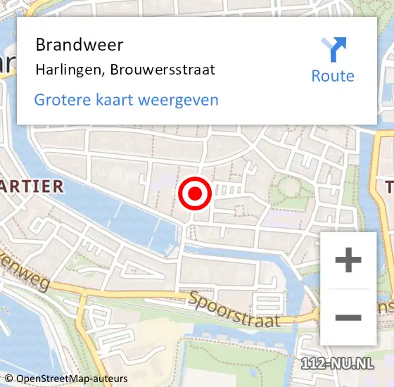 Locatie op kaart van de 112 melding: Brandweer Harlingen, Brouwersstraat op 27 juni 2020 14:43