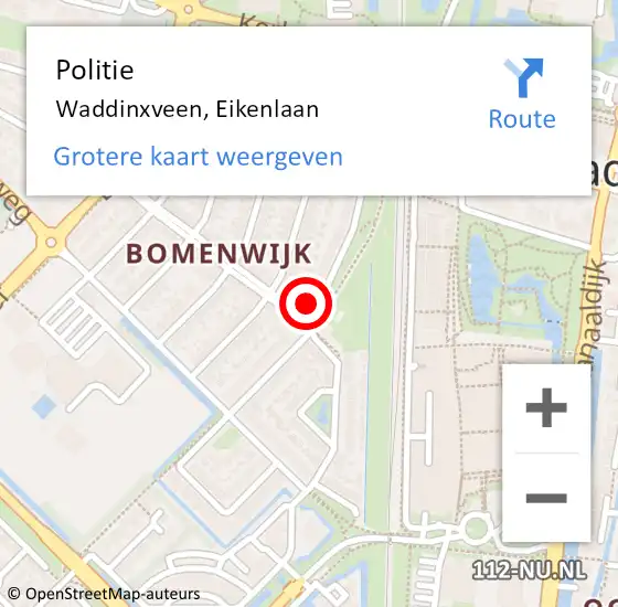 Locatie op kaart van de 112 melding: Politie Waddinxveen, Eikenlaan op 10 mei 2014 23:26