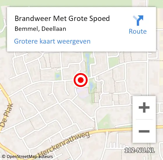 Locatie op kaart van de 112 melding: Brandweer Met Grote Spoed Naar Bemmel, Deellaan op 27 juni 2020 16:24