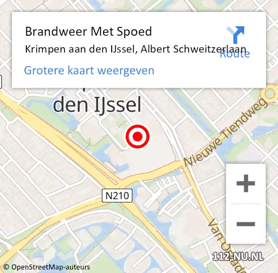 Locatie op kaart van de 112 melding: Brandweer Met Spoed Naar Krimpen aan den IJssel, Albert Schweitzerlaan op 27 juni 2020 16:39