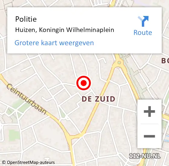 Locatie op kaart van de 112 melding: Politie Huizen, Koningin Wilhelminaplein op 27 juni 2020 16:43