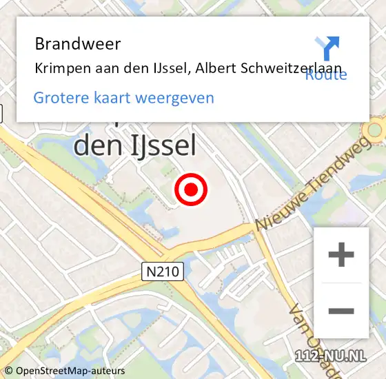 Locatie op kaart van de 112 melding: Brandweer Krimpen aan den IJssel, Albert Schweitzerlaan op 27 juni 2020 16:51