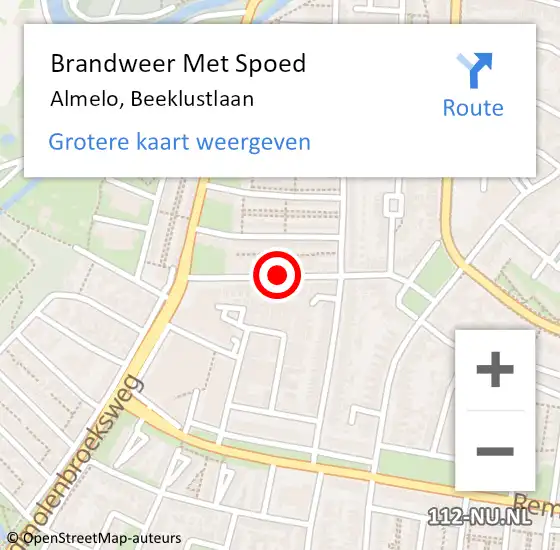 Locatie op kaart van de 112 melding: Brandweer Met Spoed Naar Almelo, Beeklustlaan op 27 juni 2020 17:54