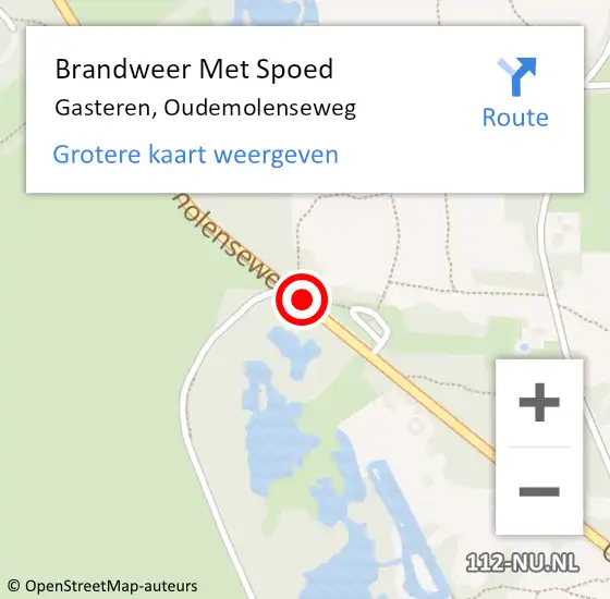 Locatie op kaart van de 112 melding: Brandweer Met Spoed Naar Gasteren, Oudemolenseweg op 27 juni 2020 18:05