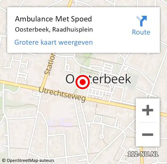 Locatie op kaart van de 112 melding: Ambulance Met Spoed Naar Oosterbeek, Raadhuisplein op 27 juni 2020 21:26