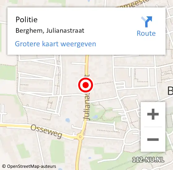 Locatie op kaart van de 112 melding: Politie Berghem, Julianastraat op 28 juni 2020 01:28