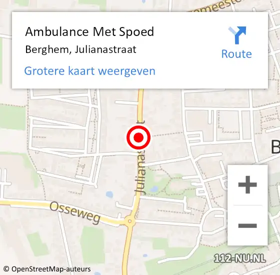 Locatie op kaart van de 112 melding: Ambulance Met Spoed Naar Berghem, Julianastraat op 28 juni 2020 01:32