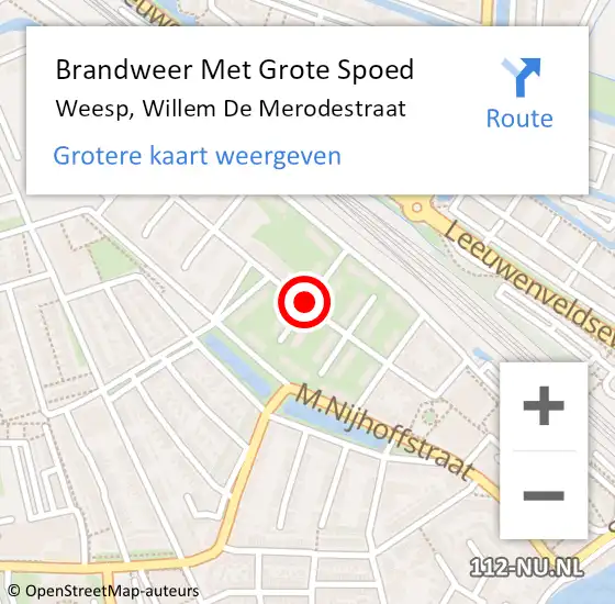 Locatie op kaart van de 112 melding: Brandweer Met Grote Spoed Naar Weesp, Willem De Merodestraat op 28 juni 2020 04:28