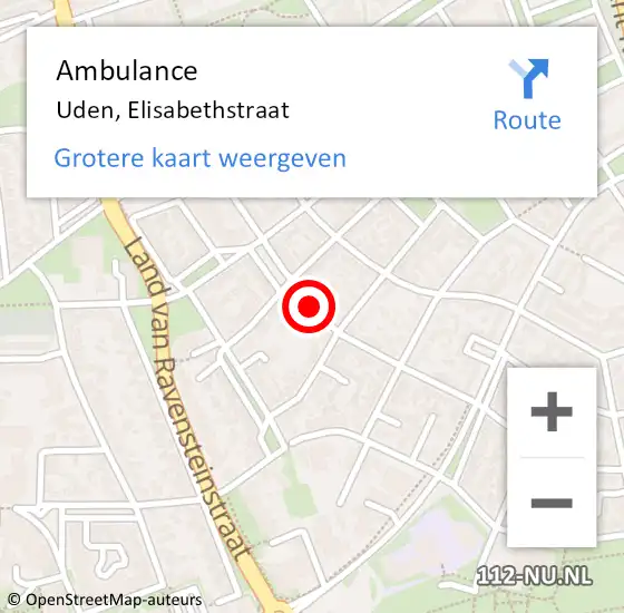 Locatie op kaart van de 112 melding: Ambulance Uden, Elisabethstraat op 28 juni 2020 04:29