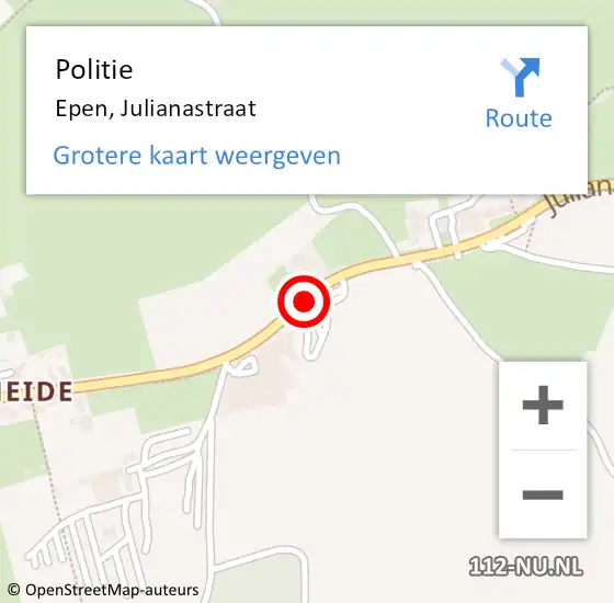 Locatie op kaart van de 112 melding: Politie Epen, Julianastraat op 28 juni 2020 13:26