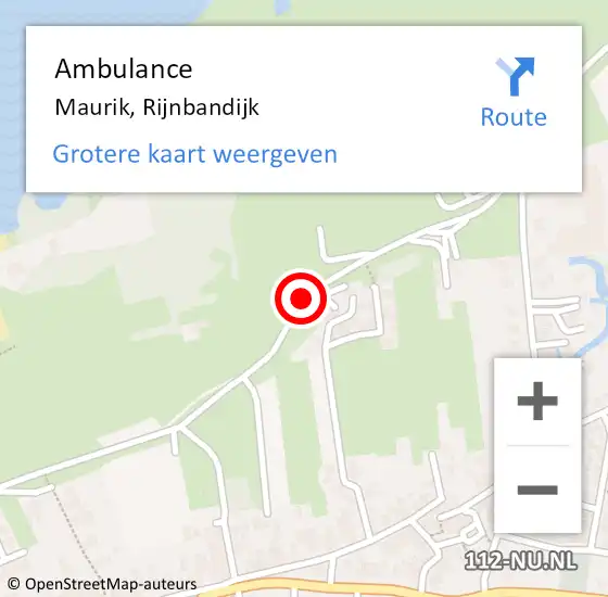 Locatie op kaart van de 112 melding: Ambulance Maurik, Rijnbandijk op 28 juni 2020 13:44