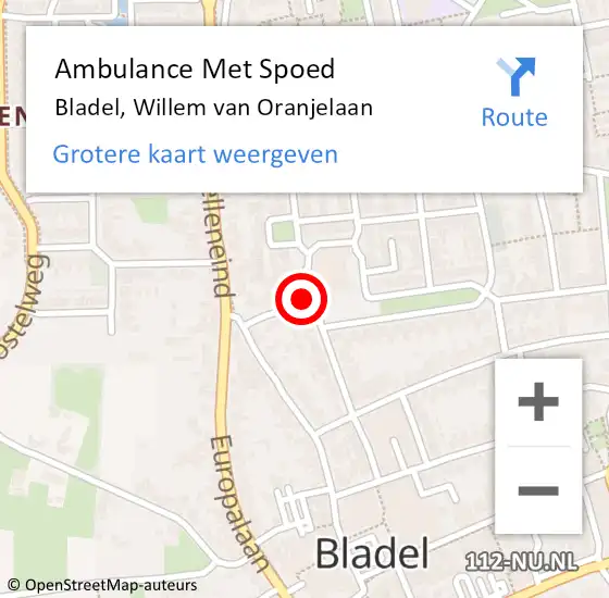 Locatie op kaart van de 112 melding: Ambulance Met Spoed Naar Bladel, Willem van Oranjelaan op 28 juni 2020 13:50