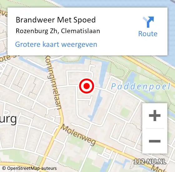 Locatie op kaart van de 112 melding: Brandweer Met Spoed Naar Rozenburg Zh, Clematislaan op 28 juni 2020 16:07