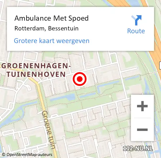 Locatie op kaart van de 112 melding: Ambulance Met Spoed Naar Rotterdam, Bessentuin op 28 juni 2020 17:55
