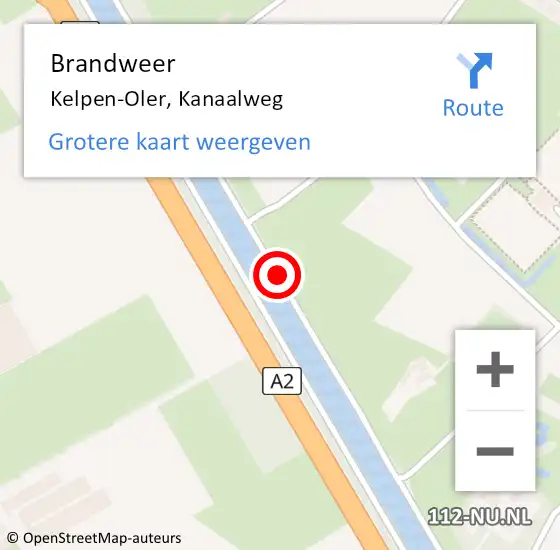 Locatie op kaart van de 112 melding: Brandweer Kelpen-Oler, Kanaalweg op 28 juni 2020 18:21