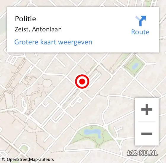 Locatie op kaart van de 112 melding: Politie Zeist, Antonlaan op 28 juni 2020 19:34