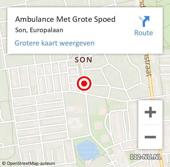 Locatie op kaart van de 112 melding: Ambulance Met Grote Spoed Naar Son, Europalaan op 28 juni 2020 21:48