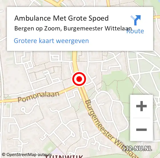 Locatie op kaart van de 112 melding: Ambulance Met Grote Spoed Naar Bergen op Zoom, Burgemeester Wittelaan op 28 juni 2020 22:01