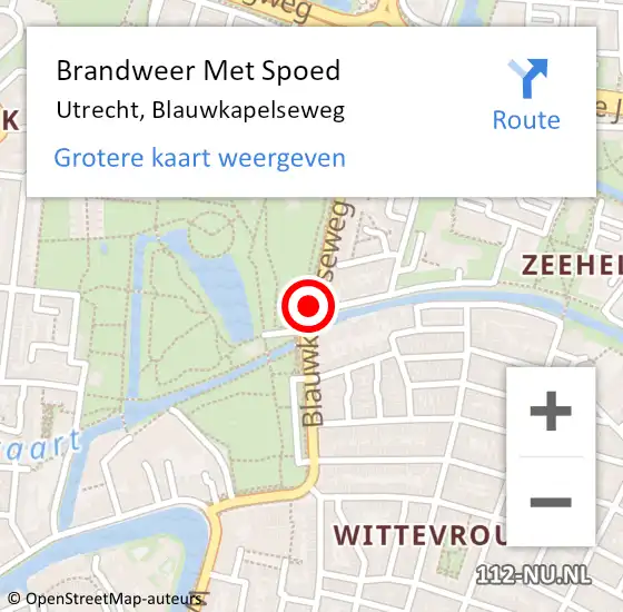 Locatie op kaart van de 112 melding: Brandweer Met Spoed Naar Utrecht, Blauwkapelseweg op 28 juni 2020 22:03