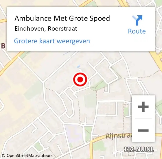 Locatie op kaart van de 112 melding: Ambulance Met Grote Spoed Naar Eindhoven, Roerstraat op 28 juni 2020 23:26