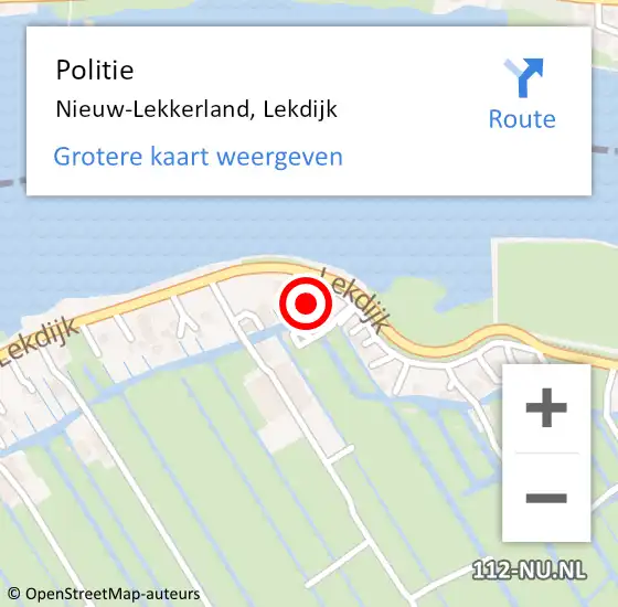 Locatie op kaart van de 112 melding: Politie Nieuw-Lekkerland, Lekdijk op 11 mei 2014 04:15