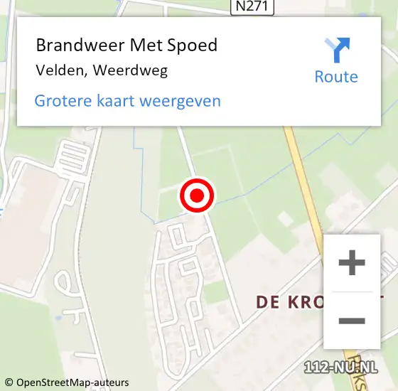 Locatie op kaart van de 112 melding: Brandweer Met Spoed Naar Velden, Weerdweg op 29 juni 2020 11:11