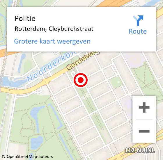 Locatie op kaart van de 112 melding: Politie Rotterdam, Cleyburchstraat op 29 juni 2020 11:13