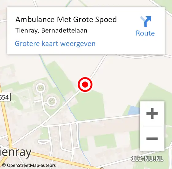 Locatie op kaart van de 112 melding: Ambulance Met Grote Spoed Naar Tienray, Bernadettelaan op 29 juni 2020 12:57