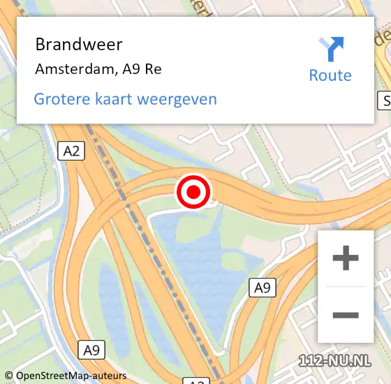 Locatie op kaart van de 112 melding: Brandweer Amsterdam, A9 Re op 29 juni 2020 15:30
