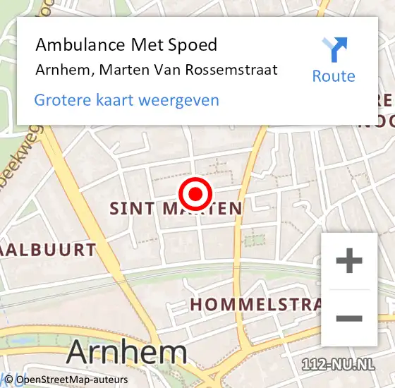 Locatie op kaart van de 112 melding: Ambulance Met Spoed Naar Arnhem, Marten Van Rossemstraat op 29 juni 2020 16:09