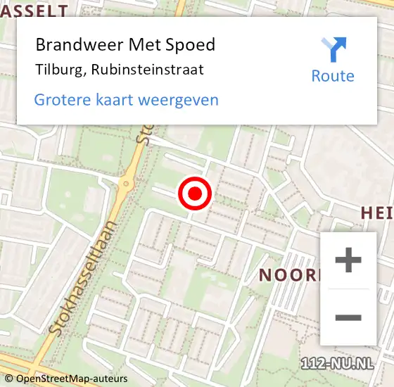 Locatie op kaart van de 112 melding: Brandweer Met Spoed Naar Tilburg, Rubinsteinstraat op 29 juni 2020 17:13