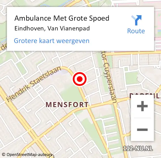 Locatie op kaart van de 112 melding: Ambulance Met Grote Spoed Naar Eindhoven, Van Vianenpad op 29 juni 2020 18:14