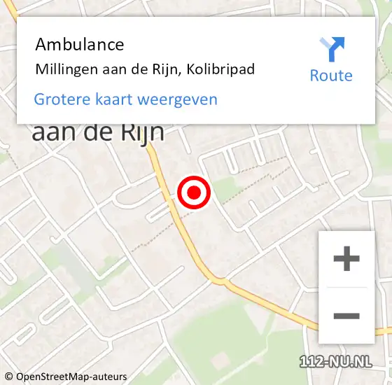 Locatie op kaart van de 112 melding: Ambulance Millingen aan de Rijn, Kolibripad op 29 juni 2020 19:45